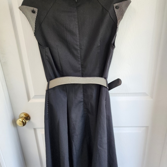 Voodoo Vixen Black Reto Vintage Look Dress with Striped Details Sz Large - Picture 2 of 8